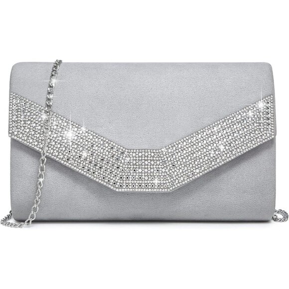 Women's Gray Evening Formal Party Clutches Cocktail Prom Velvet Handbags - Picture 1 of 5